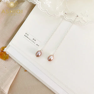 Freshwater Pearl Long Earrings 925 Silver Women Gift
