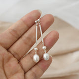 Freshwater Pearl Long Earrings 925 Sterling Silver Jewelry