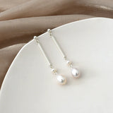 Freshwater Pearl Long Earrings 925 Sterling Silver Jewelry