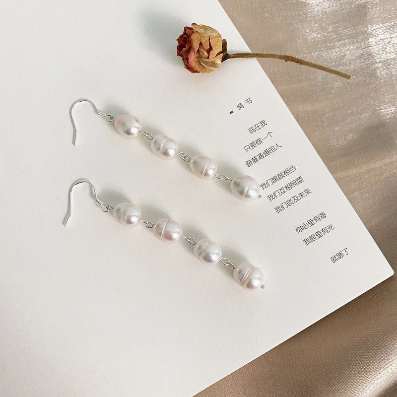 Freshwater Pearl Long Earrings 925 Sterling Silver Women's Jewelry Gift