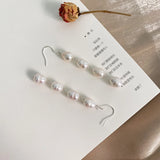 Freshwater Pearl Long Earrings 925 Sterling Silver Natural Growth Pattern