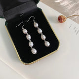 Freshwater Pearl Long Earrings 925 Sterling Silver Natural Growth Pattern