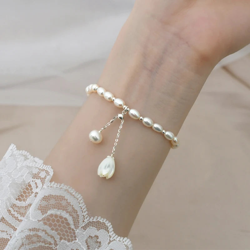 Pearl Magnolia Flower Bracelet for Women