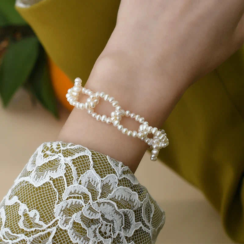 Freshwater Pearl Necklace 925 Sterling Silver Bracelet Set