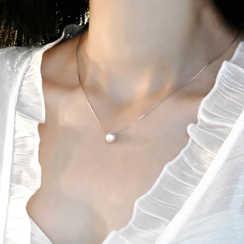 Freshwater Pearl Necklace 925 Silver Chain Jewelry Women