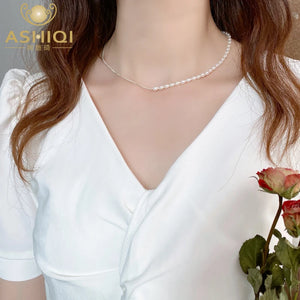 Freshwater Pearl Necklace 925 Silver Chain Jewelry for Women Wedding