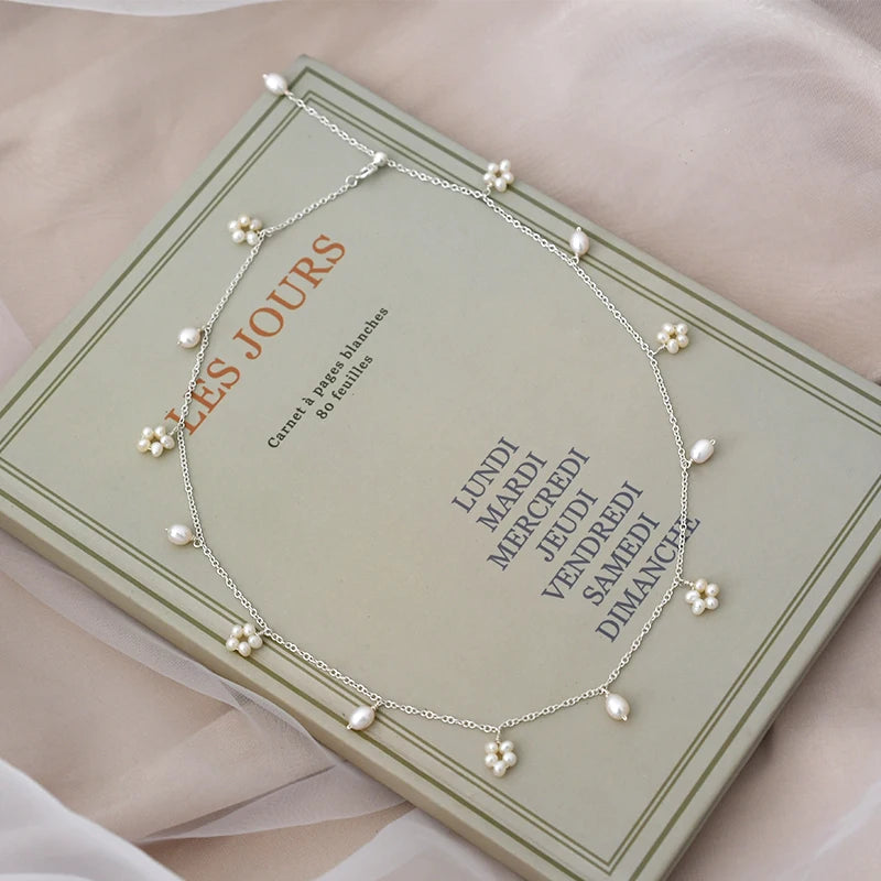 Natural Freshwater Pearl Necklace 925 Sterling Silver Jewelry Wedding