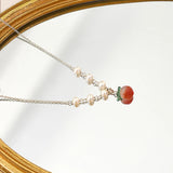 Peach Pearl Pendant Choker Necklace 925 Silver
