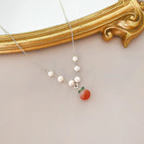 Peach Pearl Pendant Choker Necklace 925 Silver