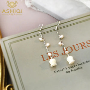 Freshwater Pearl Shell Flower Earrings 925 Sterling Silver Jewelry