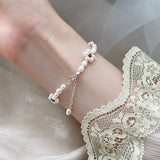 Freshwater Pearl Flower Bracelet 925 Sterling Silver Women's Jewelry