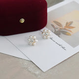 Natural Pearl Small Fower Stud Earrings 925 Sterling Silver Wedding Jewelry