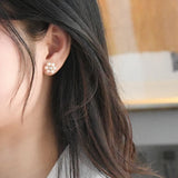 Natural Pearl Small Fower Stud Earrings 925 Sterling Silver Wedding Jewelry
