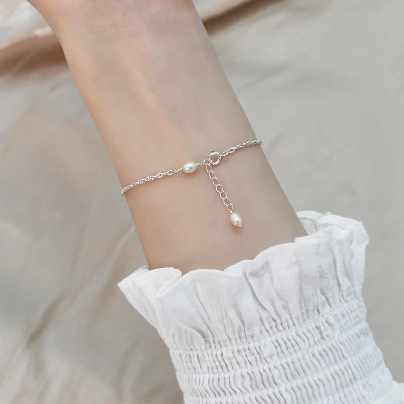 Freshwater Pearl Stacking Bracelet 925 Silver Jewelry Women