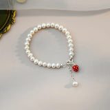 Freshwater Pearl Strawberry Pendant Bracelet 925 Sterling Silver