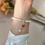 Freshwater Pearl Strawberry Pendant Bracelet 925 Sterling Silver