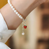 Strawberry Pearl Pendant Bracelet 925 Silver Jewelry
