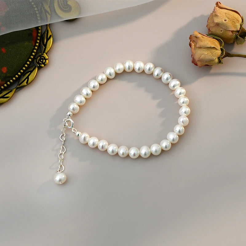 Freshwater Pearl Strawberry Pendant Bracelet 925 Sterling Silver