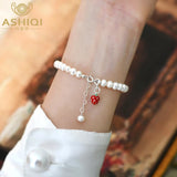Freshwater Pearl Strawberry Pendant Bracelet 925 Sterling Silver