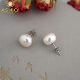 Freshwater Pearl Stud Earrings 925 Silver Women's Jewelry