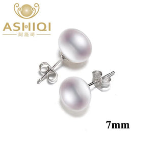 Freshwater Pearl Stud Earrings 925 Silver Women's Jewelry