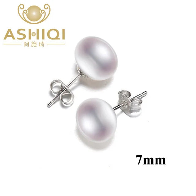 Freshwater Pearl Stud Earrings 925 Silver Women's Jewelry