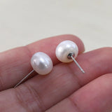 Freshwater Pearl Stud Earrings 925 Silver Women's Jewelry
