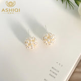 Freshwater Pearl Flower Ball Earrings 925 Sterling Silver