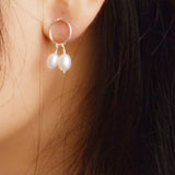 Natural Freshwater Pearl Earrings 925 Sterling Silver Women Wedding Gift