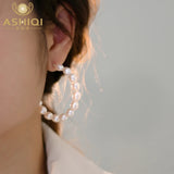 ASHIQI Freshwater Pearls 925 Silver Hoop Earrings Gift
