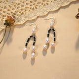 Freshwater Pearls Spinel Long Earrings 925 Silver Women's Jewelry
