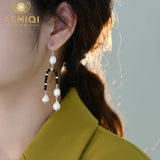 Freshwater Pearls Spinel Long Earrings 925 Silver Women's Jewelry