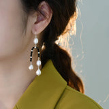 Freshwater Pearls Spinel Long Earrings 925 Silver Women's Jewelry