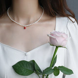 Freshwater Pearl Necklace Silver Chain Strawberry Pendant Jewelry