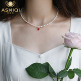 Freshwater Pearls Necklace 925 Sterling Silver Chain Strawberry Pendant