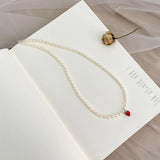 Freshwater Pearls Necklace 925 Sterling Silver Chain Strawberry Pendant