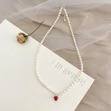 Freshwater Pearls Necklace 925 Sterling Silver Chain Strawberry Pendant