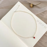 Freshwater Pearls Necklace 925 Sterling Silver Chain Strawberry Pendant