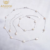 Freshwater Pearl Jewelry Set 925 Silver Necklace Bracelet Earrings