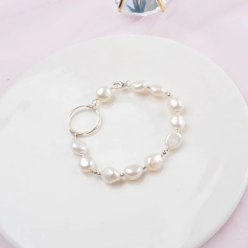 Natural Freshwater Pearl Bracelet 925 Sterling Silver Jewelry Women