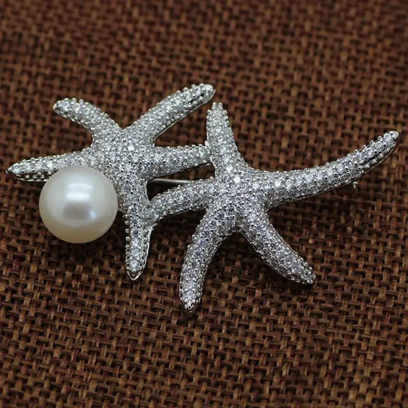 Natural Freshwater Pearl Brooch Large Rhinestone Pin