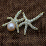 Natural Freshwater Pearl Brooch Large Rhinestone Pin
