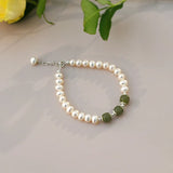 Jade Freshwater Pearl 925 Silver Bracelet Women Gift