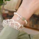 Natural Jade Freshwater Pearl 925 Sterling Silver Bracelet Women