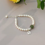 Jade Freshwater Pearl Silver Bracelet for Women