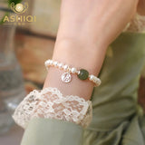 Natural Jade Freshwater Pearl 925 Sterling Silver Bracelet Women