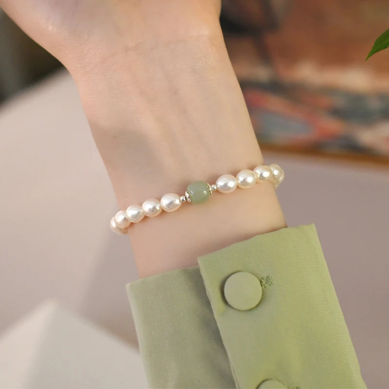 Jade Freshwater Pearl 925 Silver Bracelet for Women