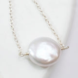 Button Shape Freshwater Pearl 925 Silver Necklace