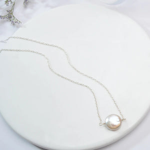 Button Shape Freshwater Pearl 925 Silver Necklace