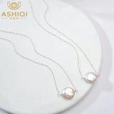 Button Shape Freshwater Pearl 925 Silver Necklace